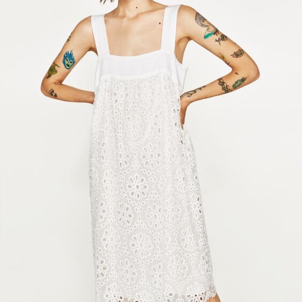 Zara White Lace Midi Dress - XS